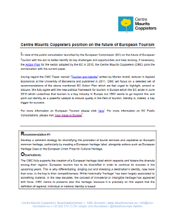 Position on Tourism in Europe in view of European Commission’s Action Plan for Tourism