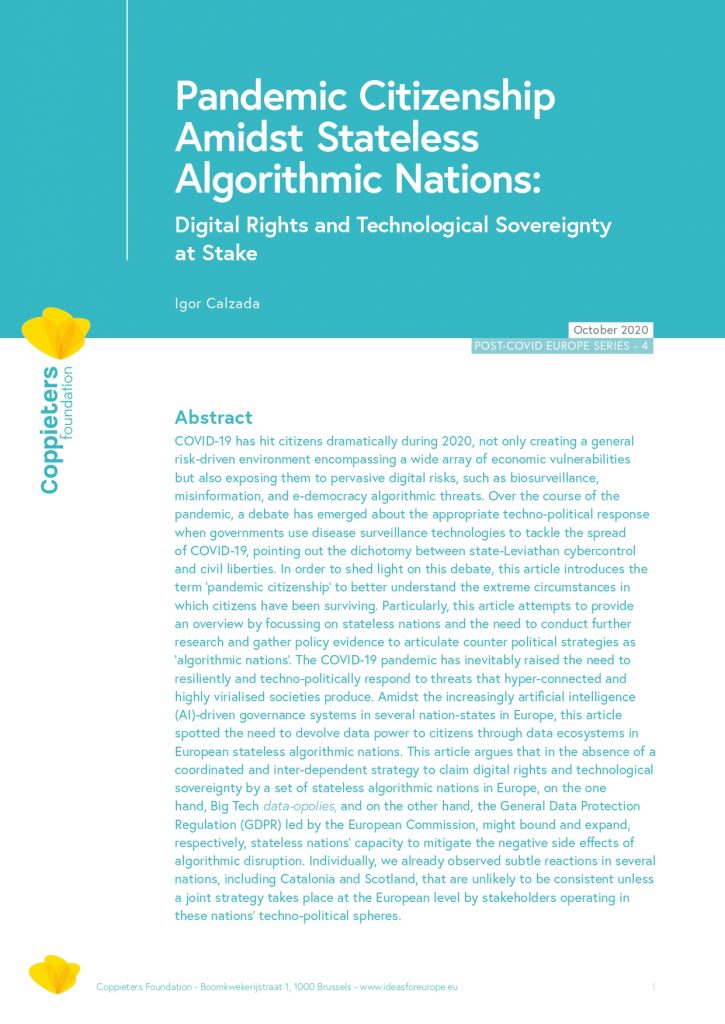 Pandemic Citizenship Amidst Stateless Algorithmic Nations: Digital Rights and Technological Sovereignty at Stake – Post-Covid Europe #4